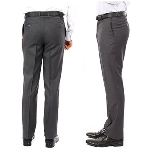 Tazio Men's Dark Grey Stretch Slim-Fit Flat Front Dress Pants Size 34Wx32L - Picture 2 of 2
